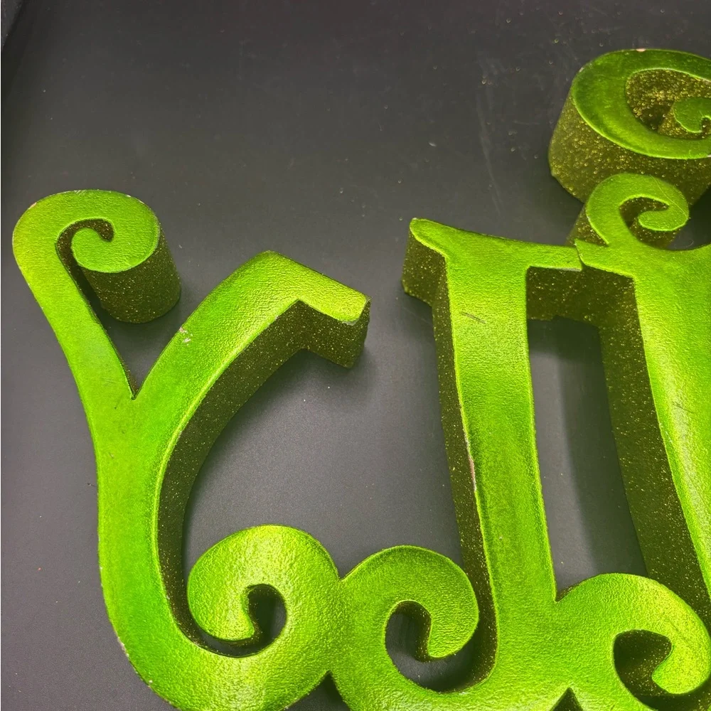 Be Jolly Sign Wood Cutout Glitter Christmas‎ Decoration Grinch 21” x 10 1/2”